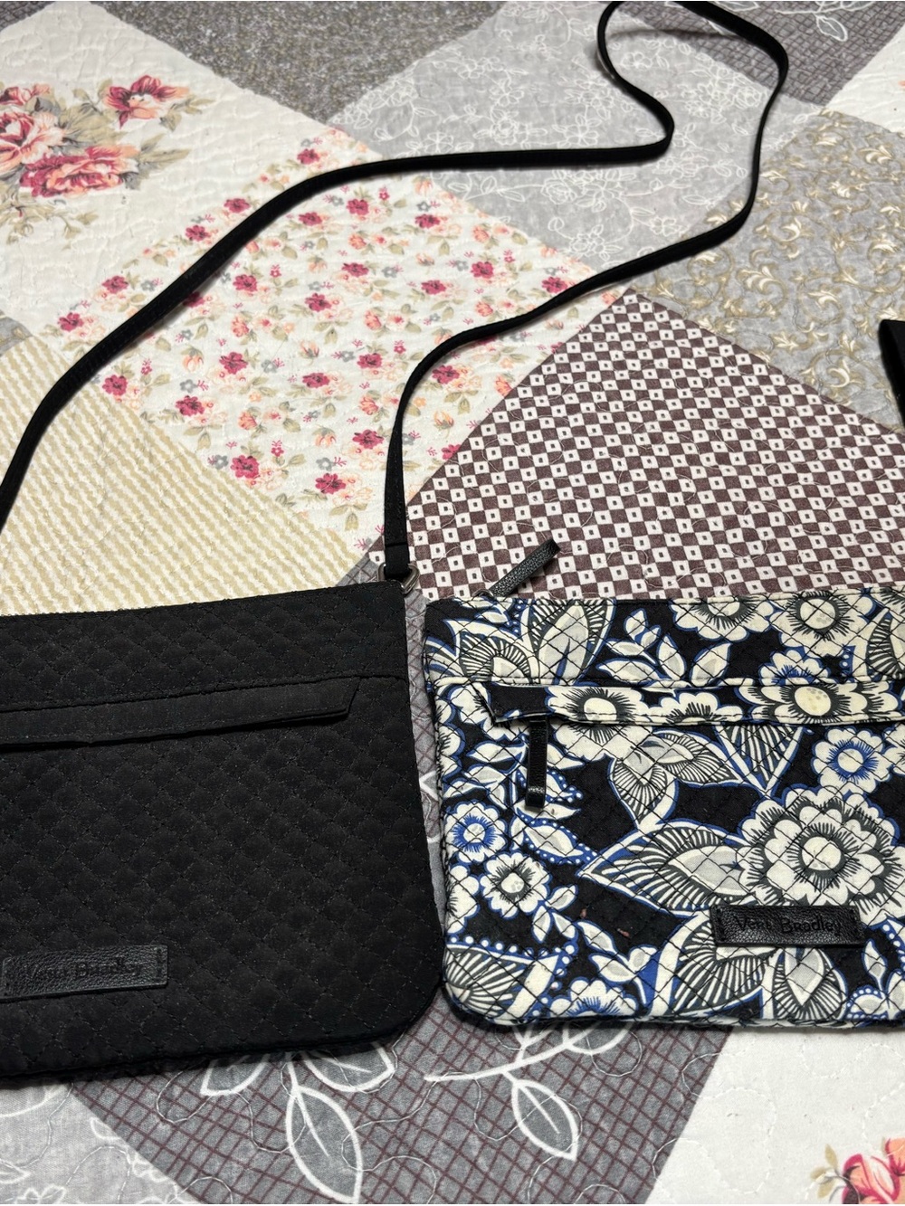 Vera Bradley Black Quilted Crossbody with Navy Floral Accent